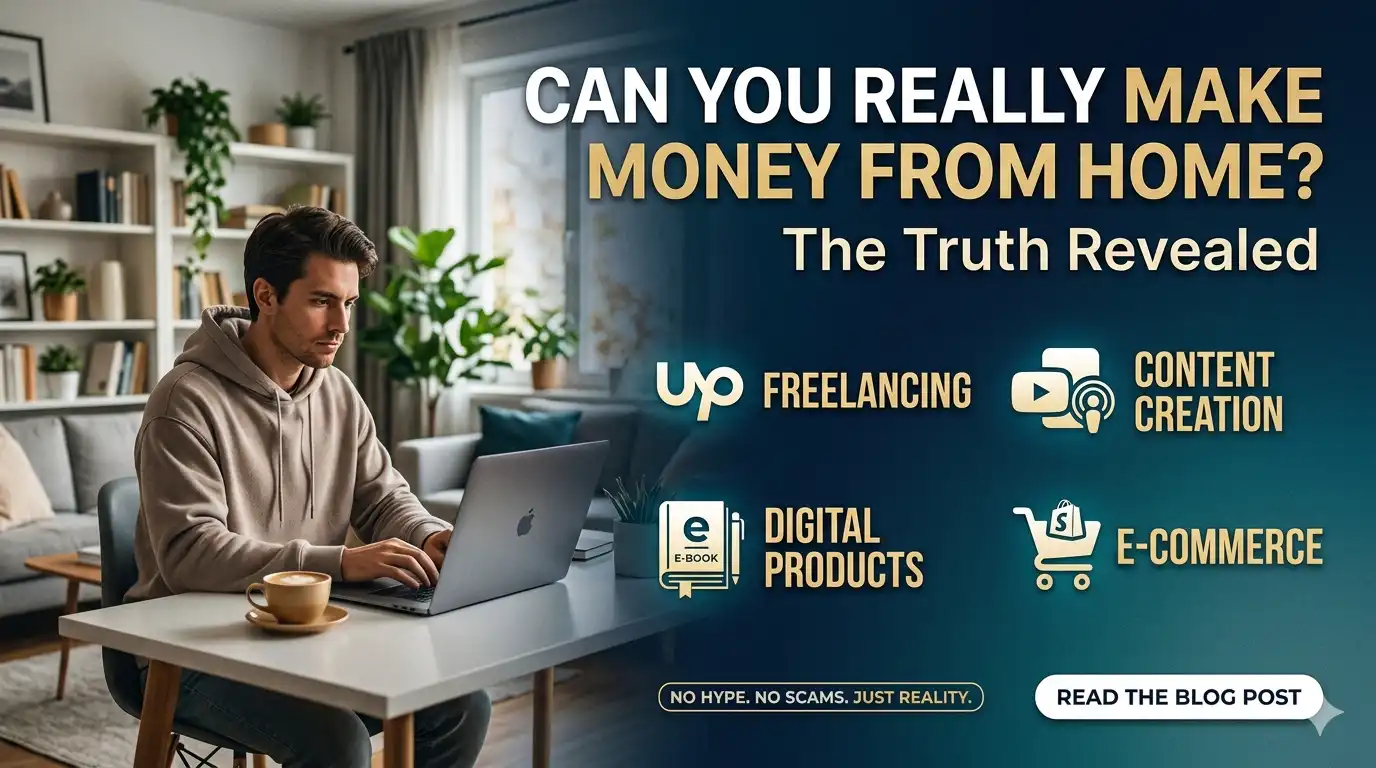 This image shows a person sitting at home with a laptop and working. Can You Really Make Money From Home? The Truth Revealed